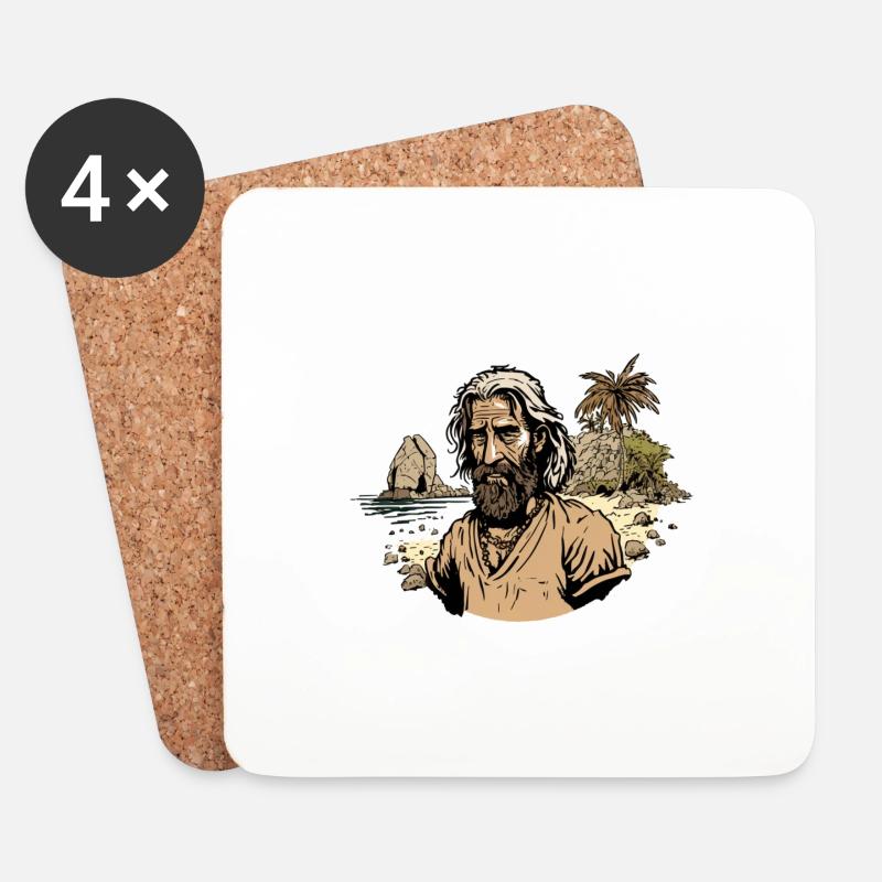 Robinson Crusoe - Untersetzer (4er-Set) - Weiß