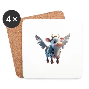 Heilige Kuh! 🐮 mit echten Engelsflügeln - Untersetzer (4er-Set) - Weiß - Vorne