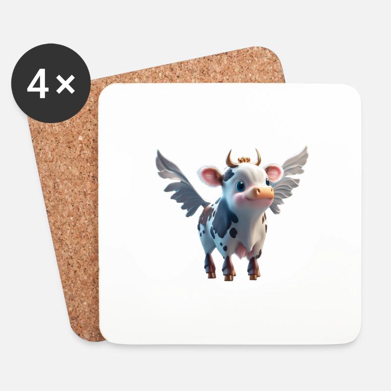 Heilige Kuh! 🐮 mit echten Engelsflügeln - Untersetzer (4er-Set) - Weiß