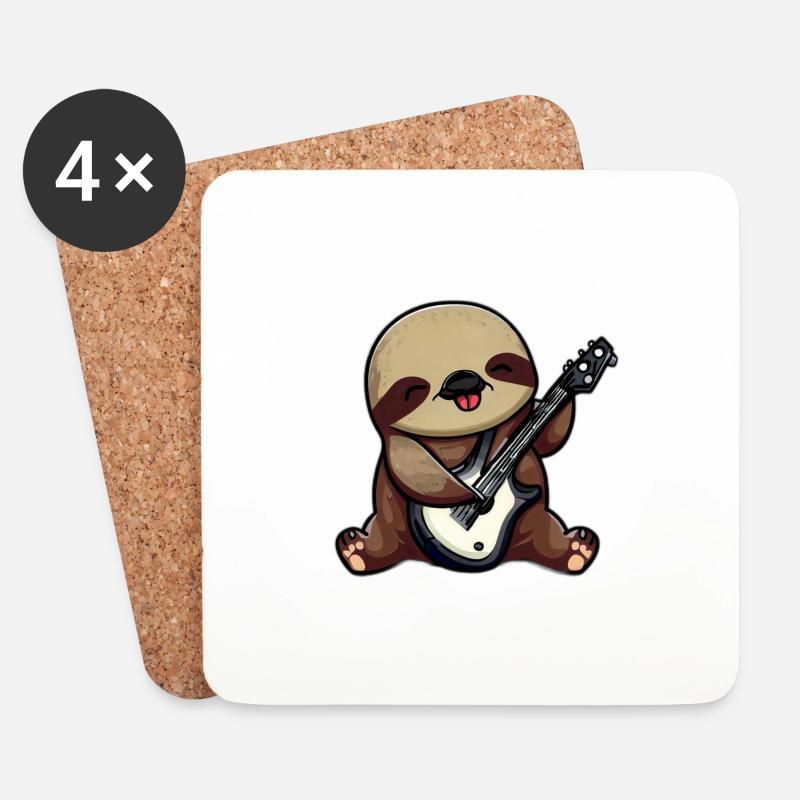 Faultier mit Gitarre - Untersetzer (4er-Set) - Weiß