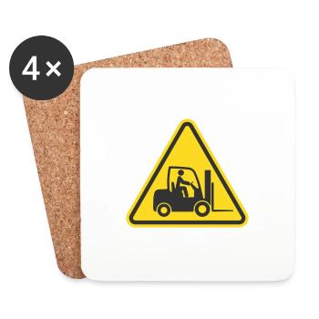 Caution Fork truck, forklift icon symbol. Logistic - Coasters (set of 4) - white - Front