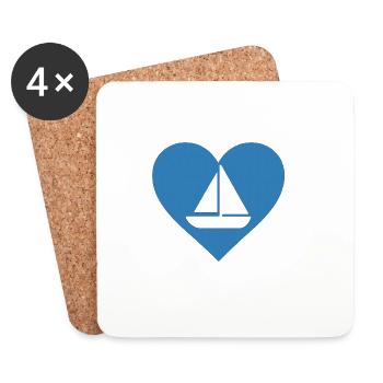 Sailboat Heart Motif - Coasters (set of 4) - white - Front