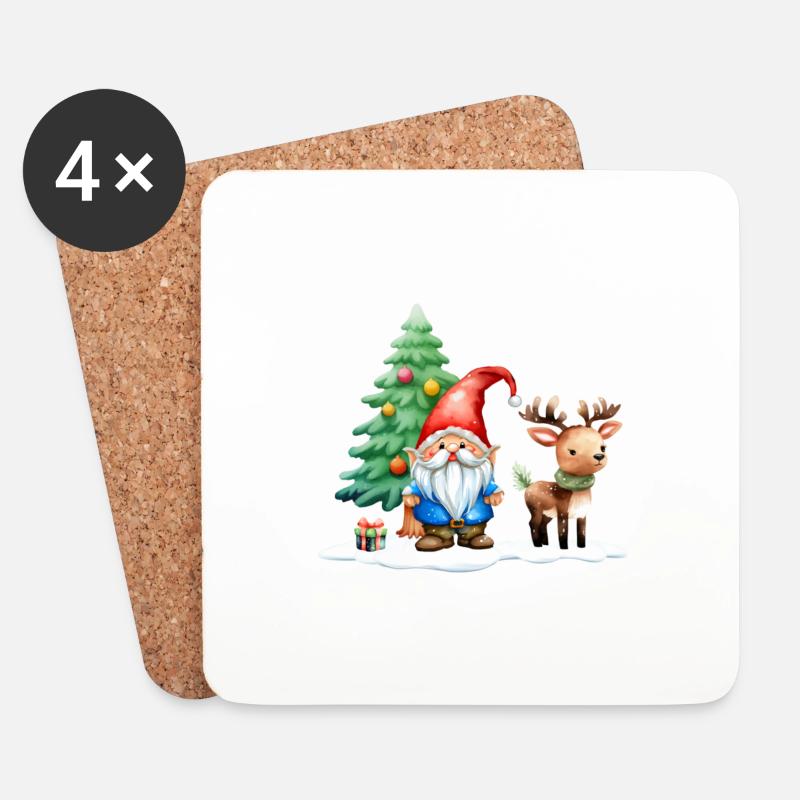 Wichtel Tomte an Weihnachten - Untersetzer (4er-Set) - Weiß