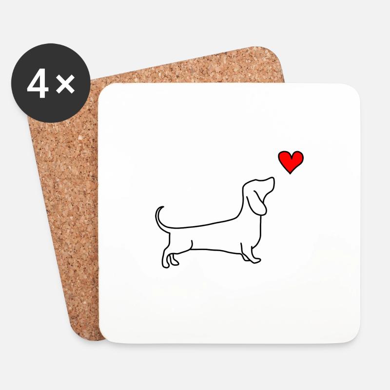 Dackel Hund Liebe Herz - Untersetzer (4er-Set) - Weiß