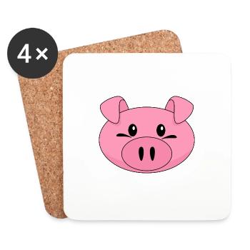 Tête de cochon rose drôle - Dessous de verre (lot de 4) - blanc - Devant