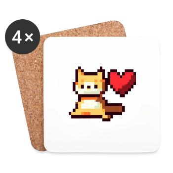 Pixelart, Cat with Heart - Untersetzer (4er-Set) - Weiß - Vorne