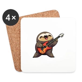 Paresseux jouant de la guitare - Dessous de verre (lot de 4) - blanc - Devant