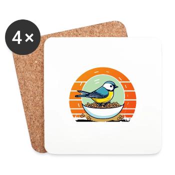 alimentation des oiseaux - Dessous de verre (lot de 4) - blanc - Devant