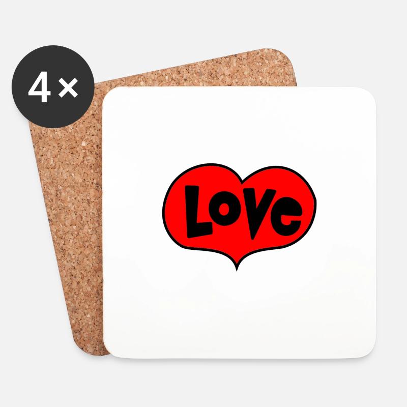 Love Liebe Herz - Untersetzer (4er-Set) - Weiß