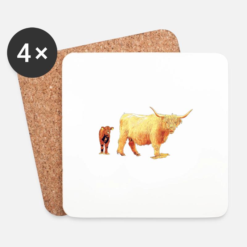 Schottisches Hochlandrind mit Kalb - Untersetzer (4er-Set) - Weiß
