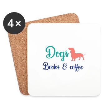 Dogs Books and Coffee, Dog Tshirt, Dog Mom, - Coasters (set of 4) - white - Front
