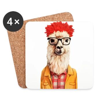 Hipster-Lama #lama - Untersetzer (4er-Set) - Weiß - Vorne