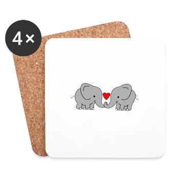 Amour d'éléphant de coeur - Dessous de verre (lot de 4) - blanc - Devant