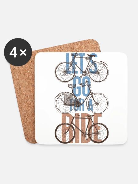 Vintage Bicycle "Let's Go For A Ride" -Retro Bikes - Coasters (set of 4) - white