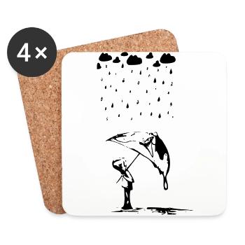 jeunes sous la pluie - Dessous de verre (lot de 4) - blanc - Devant