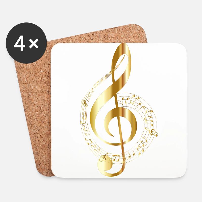goldender Notenschlüssel - Untersetzer (4er-Set) - Weiß