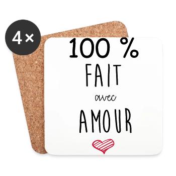 100% FAIT AVEC AMOUR - Dessous de verre (lot de 4) - blanc - Devant