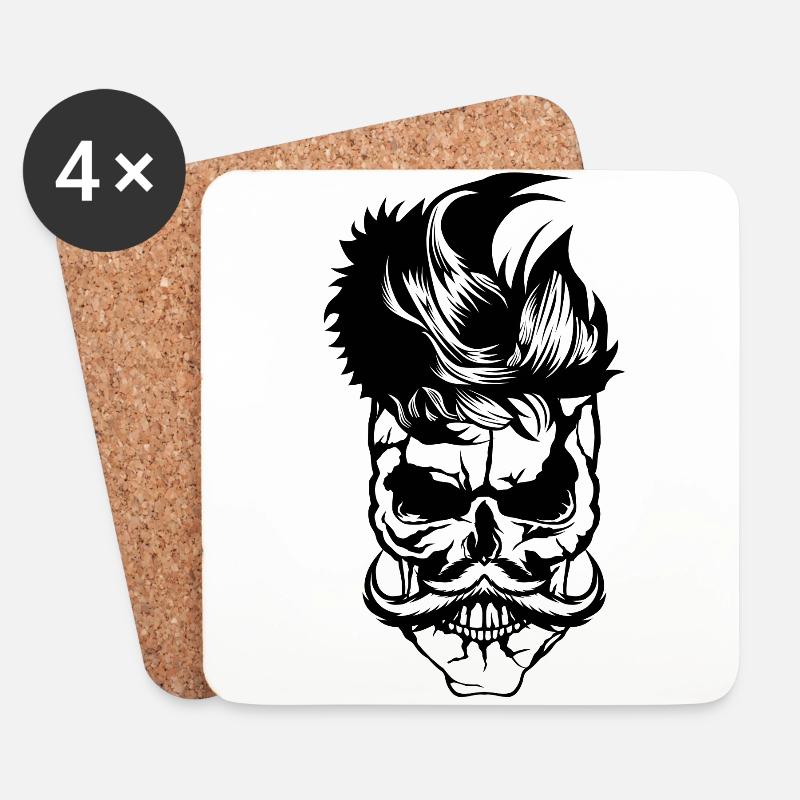 Kopf des Todes Hipster Schädel Kran Schnurrbart Schnurrbart - Untersetzer (4er-Set) - Weiß