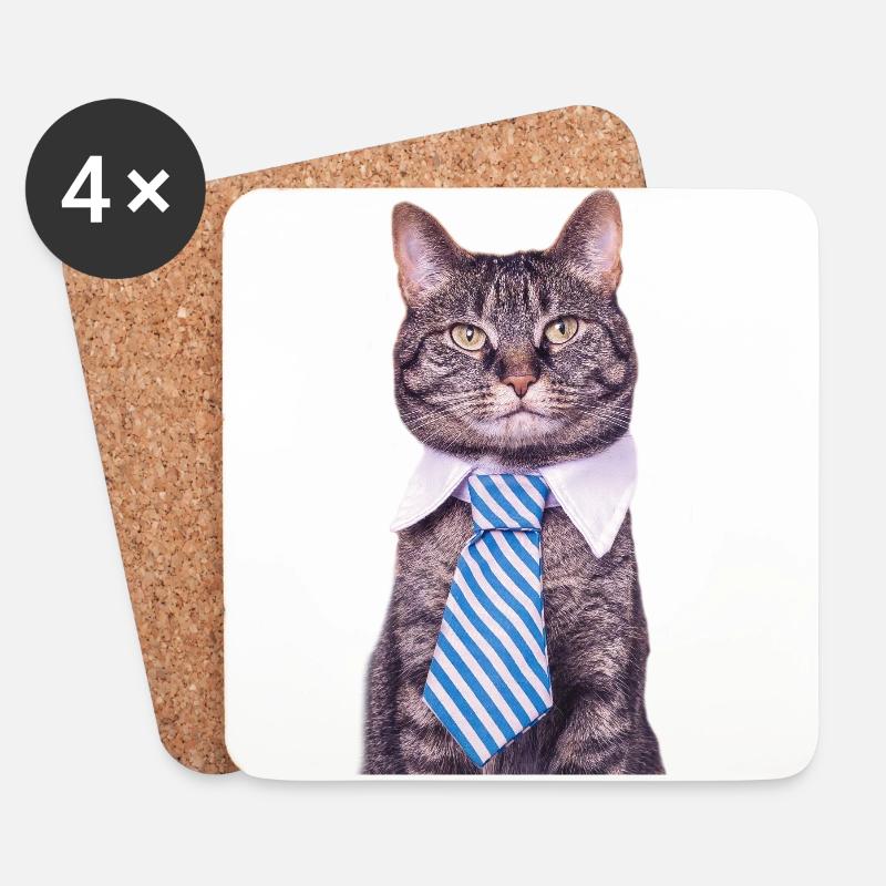 Büro Katze - Untersetzer (4er-Set) - Weiß