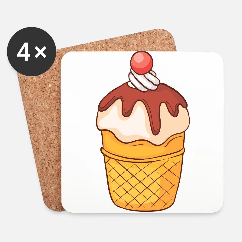 Eis Speiseeis Eiskrem Eiscreme Kugeleis Eisbecher - Untersetzer (4er-Set) - Weiß