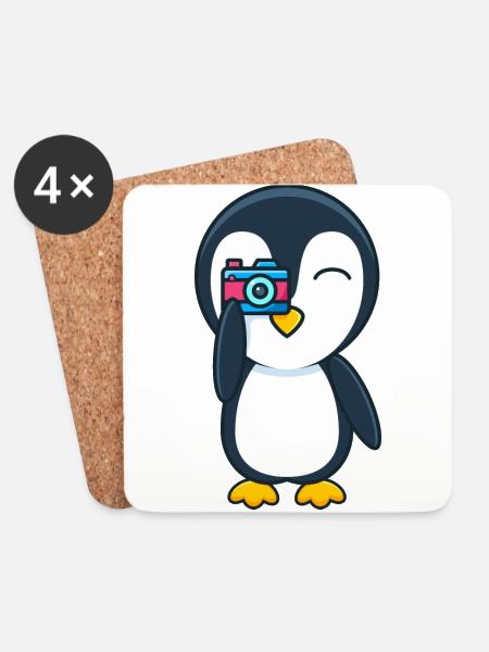 Pinguin mit Fotoapparat - Untersetzer (4er-Set) - Weiß