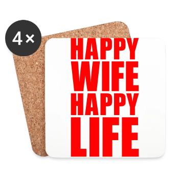 HAPPY WIFE HAPPY LIFE GESCHENK FRAU MANN PARTNER - Untersetzer (4er-Set) - Weiß - Vorne