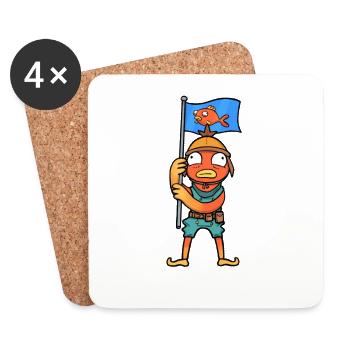 Garçon de poisson avec un dessin animé de drapeau de poisson - Dessous de verre (lot de 4) - blanc - Devant