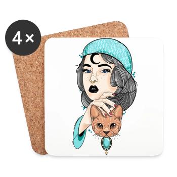 Femme chat - Dessous de verre (lot de 4) - blanc - Devant