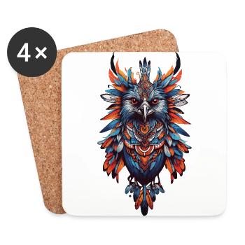 Spiritual Indian Raven Feather Mandala Design - Coasters (set of 4) - white - Front