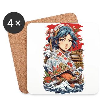 Anime Sushi Aesthetics: Manga Master - Coasters (set of 4) - white - Front
