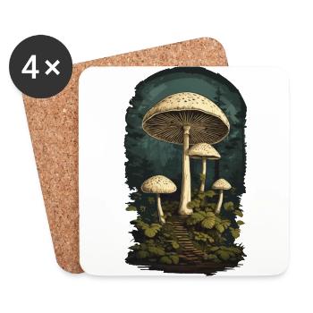 Fairies Mushrooms Entrance to the Secret Santa World Vintage Nature - Coasters (set of 4) - white - Front