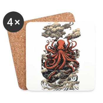 Ukiyo-E Kraken Meereskraft & Kunst Japan Oktopus - Untersetzer (4er-Set) - Weiß - Vorne