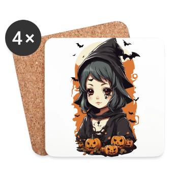 Anime Style Occult Little Halloween Witch - Coasters (set of 4) - white - Front