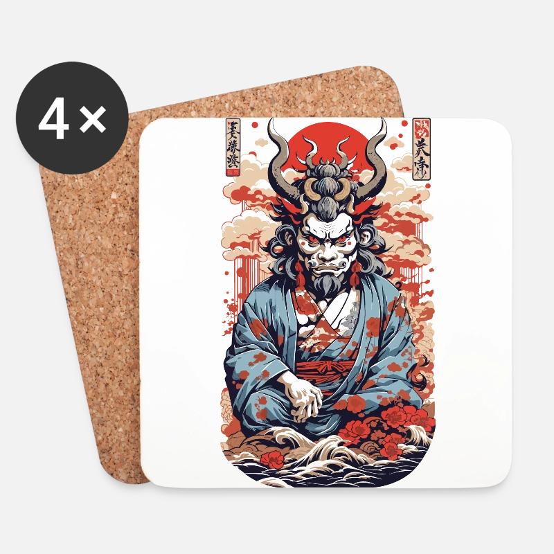 Oni Dämon Anime Streetwear Retro Design Ästhetik - Untersetzer (4er-Set) - Weiß