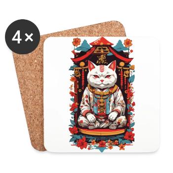 Lucky Cat Japan Aesthetic Retro Cat Design - Coasters (set of 4) - white - Front