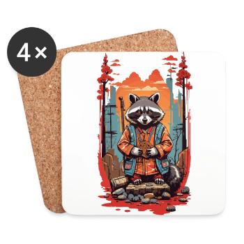 Japanischer Waschbär Ästhetik Retro Design - Untersetzer (4er-Set) - Weiß - Vorne