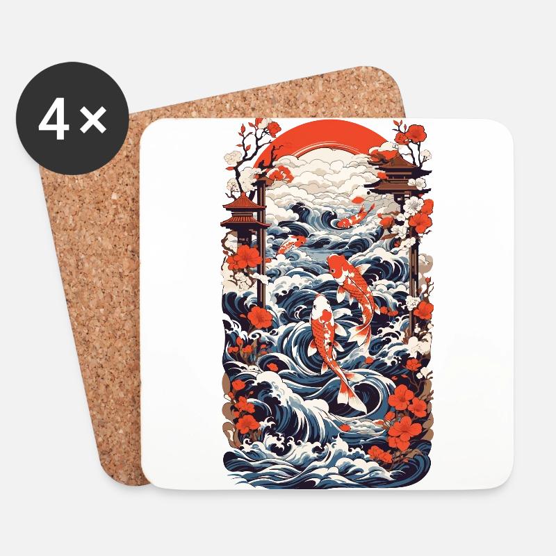 Japan Koi Retro Art Fisch Design Ukiyo-E Stil - Untersetzer (4er-Set) - Weiß