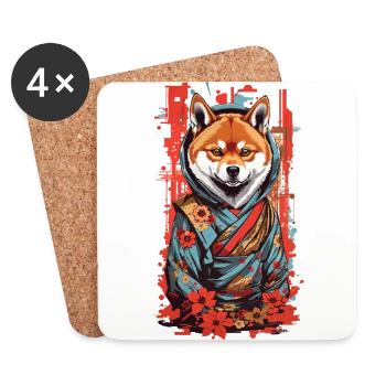 Shiba Ästhetik Retro Japan Hunde Popart Design - Untersetzer (4er-Set) - Weiß - Vorne