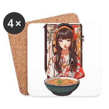 Ramen Ästhetik Retro Nudelsuppen Streetwear Design - Untersetzer (4er-Set) - Weiß - Vorne