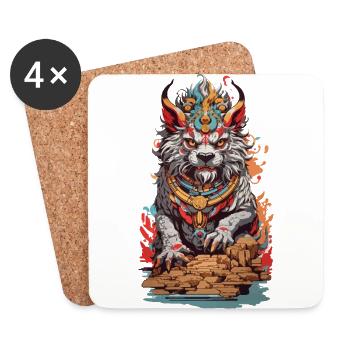 Esthétique du Lion du Temple Asiatique Lion Chinois - Dessous de verre (lot de 4) - blanc - Devant