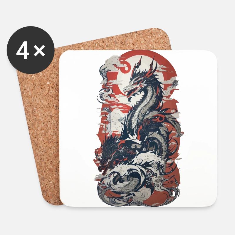 Ukiyo-E Stil Drache im Retro Design Kunst - Untersetzer (4er-Set) - Weiß