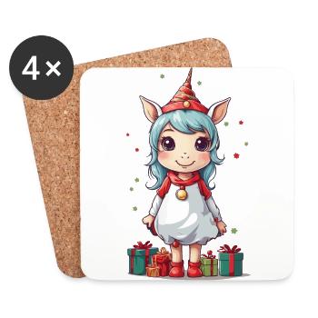 Sort de poney de Noël avec des lutins Licorne - Dessous de verre (lot de 4) - blanc - Devant