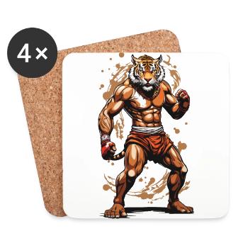 Arts martiaux tigre kickboxeur kickboxing design - Dessous de verre (lot de 4) - blanc - Devant