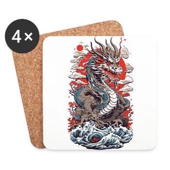 Ukiyo-E Dragon Vintage Streetwear Japan Design - Coasters (set of 4) - white - Front
