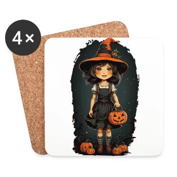 Halloween Hexe Vintage Retro mit Kürbissen - Untersetzer (4er-Set) - Weiß - Vorne