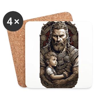 Viking Father & Son - Warrior Heroes Family - Coasters (set of 4) - white - Front