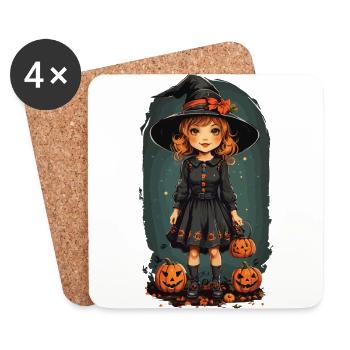 Halloween Hexe Vintage Kürbis Retro Herbst Design - Untersetzer (4er-Set) - Weiß - Vorne