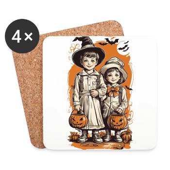 Kids Halloween Trick or Treat Retro Illustration - Coasters (set of 4) - white - Front