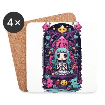 Kawaii Chibi démons Reine E-girl Goth Art - Dessous de verre (lot de 4) - blanc - Devant