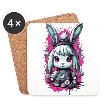 Goth Bunny Kawaii Pastel Gothic Design - Untersetzer (4er-Set) - Weiß - Vorne